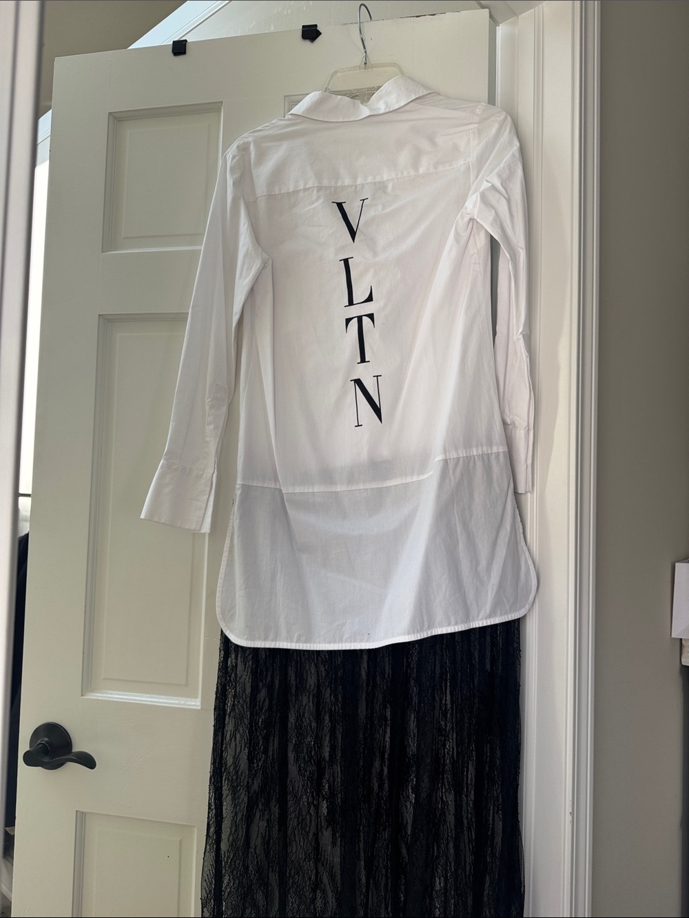 Red Valentino White Shirt with Black Lace Midi Skirt. Vintage !